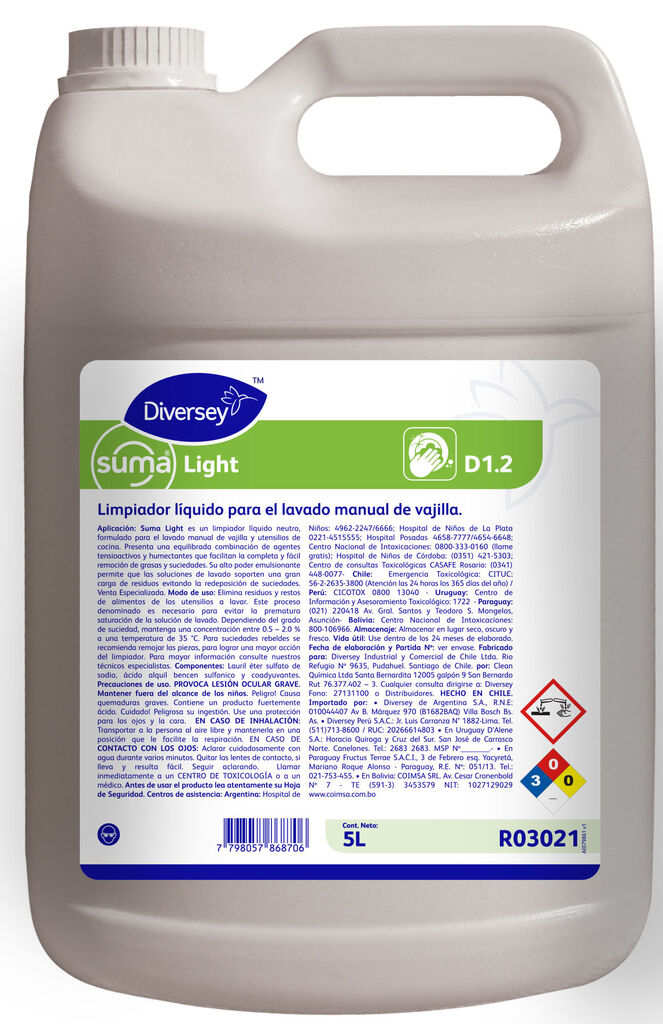 SUMA LIGHT 4x5L - DETERGENTE LÍQUIDO PARA EL LAVADO MANUAL DE VAJILLA